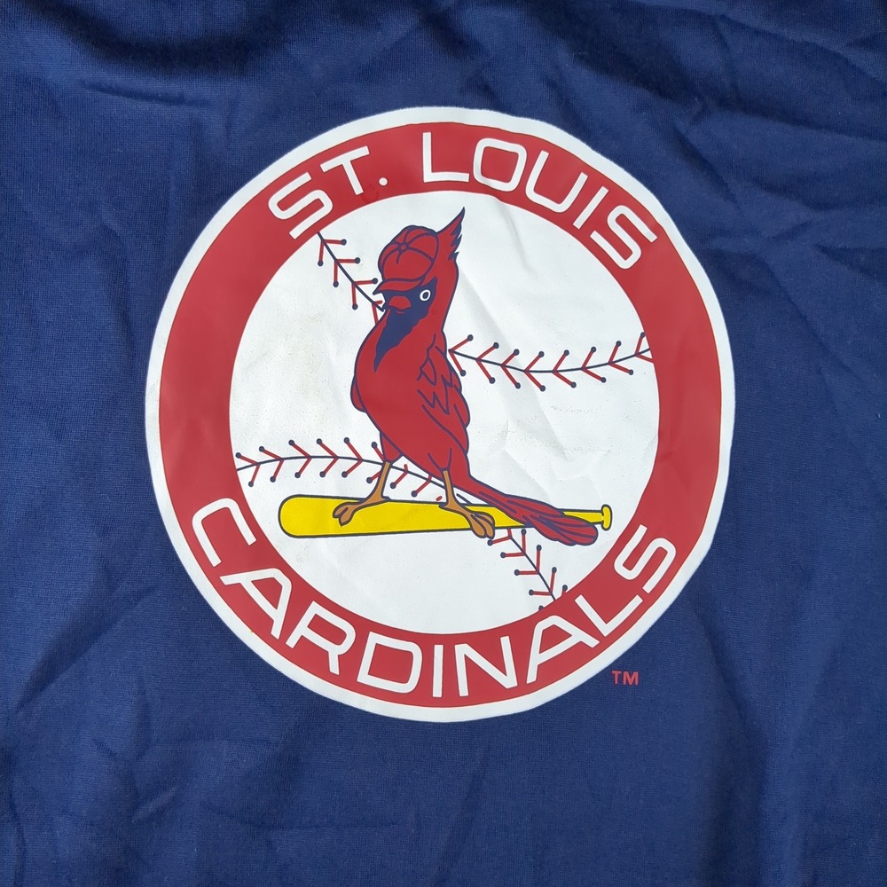 St. Louis Cardinals Pullover Mens XL Blue MLB Crewneck Sweatshirt Striped Trim - Picture 6 of 11